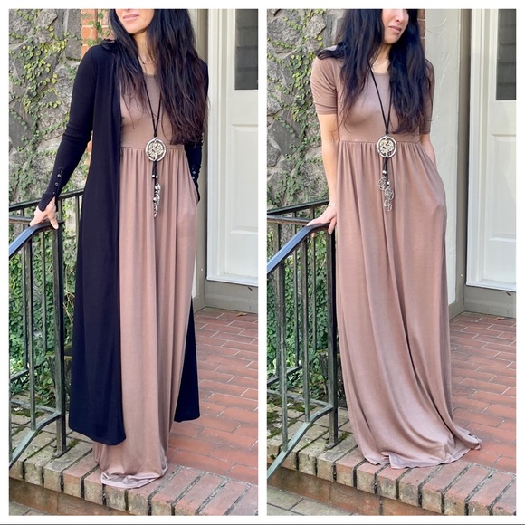 ShopEvelynne Dresses & Skirts - Mocha side pocket 3/4 sleeves maxi dress